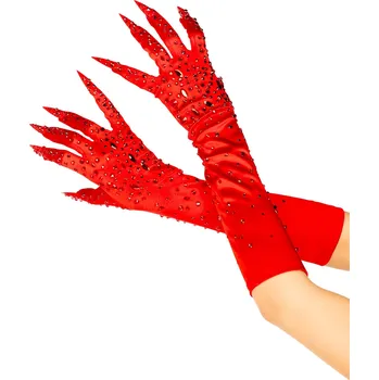 Dámské erotické rukavice Leg Avenue Rhinestone Claw Gloves Red