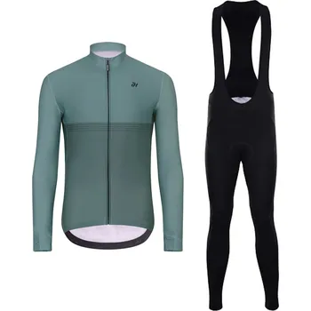 Cyklistická bunda HOLOKOLO Cyklistická zimní bunda a kalhoty - STRIPES WINTER - zelená/černá