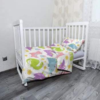 Povlečení Sablio Mikroplyšové dětské povlečení do postýlky Dinosauři s kaktusy - 100x135 / 40x60