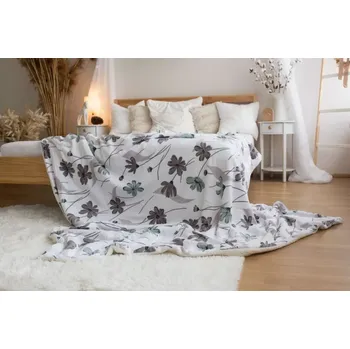 deka NOVINKA 2025 ! MIKROPLYŠOVÁ DEKA S BERÁNKEM 150x200cm - KVÍTKY