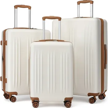 Kono elegantní 3dílná sada ABS a PC kufrů s pruhy - béžovo-hnědá - 36/61/92L