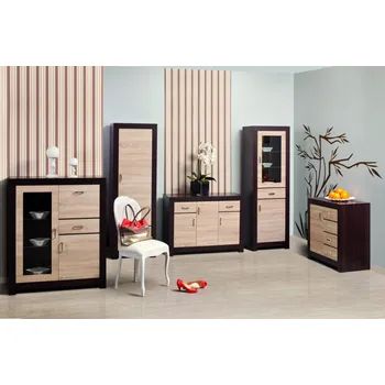 Obývací stěna Obývací sestava Korina dub sonoma / kaštan s prosklenými vitrínami