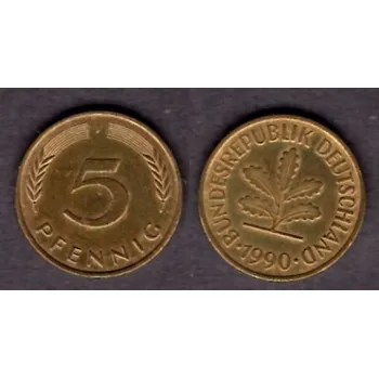 NĚMECKO. 5 Pfennig 1990/J.
