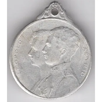 BELGIE. Leopold III. a Astrid. Pamětní žeton na sňatek 1926.