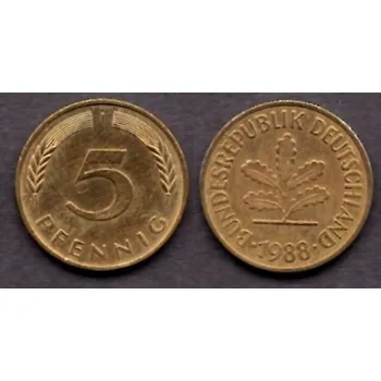 NĚMECKO. 5 Pfennig 1988/J.