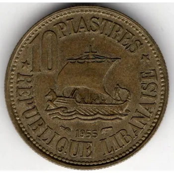 LIBANON. 10 piastres 1955.