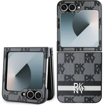 Pouzdro na mobilní telefon DKNY PU Leather Checkered Pattern and Stripe Zadní Kryt pro Samsung Galaxy Z Flip 6 Barva: Černá