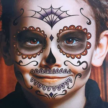 Odstranitelné tetování Maska na obličej Día de los Muertos oranžová - nalepovací tetování