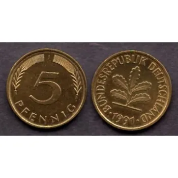 NĚMECKO. 5 Pfennig 1991/J.