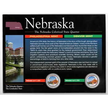 Sběratelství USA. 2x 1/4 dollar 2006. Nebraska. Kolorováno.