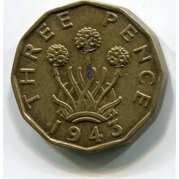 VELKÁ BRITÁNIE. 3 pence 1943. KM-849