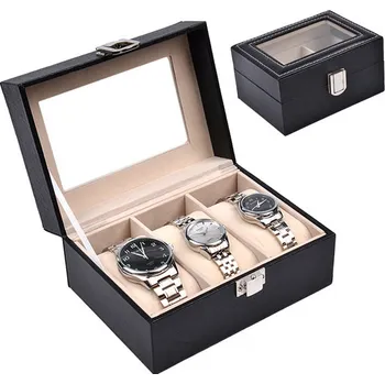 Sběratelství Schulz Kazeta na 3 náramkové hodinky - černá koženka