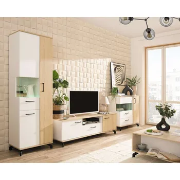 Obývací stěna Obývací pokoj Maverick s vysokou vitrínou dub / bílá