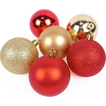Vánoční ozdoba Atmosphera Sada vánočních ozdob z umělé hmoty s různými povrchovými úpravami, 7 cm, 8 kusů, zlaté a červené