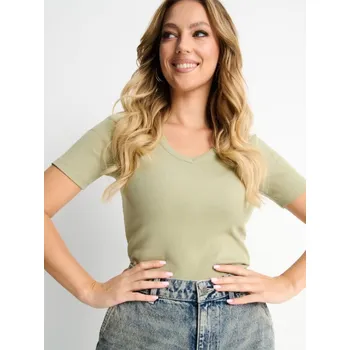 Dámské tričko Sinsay - Bavlněné tričko - olivová - ZA536-19X - ZA536-19X-XXS