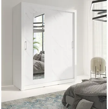 Šatní skříň bílá skříň do ložnice s posuvnými zrcadlovými dveřmi In Box 180 cm