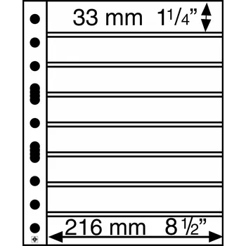 Obal pro sběratelský předmět Leuchtturm Plastové listy GRANDE, s 8 horizontálními (rozdělujícími) páskami, černé - 5 kusů v balení