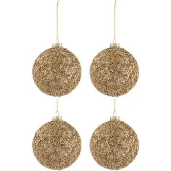 Vánoční ozdoba Set čtyř zlatých skleněných vánočních ozdob J-line Briye 13 cm