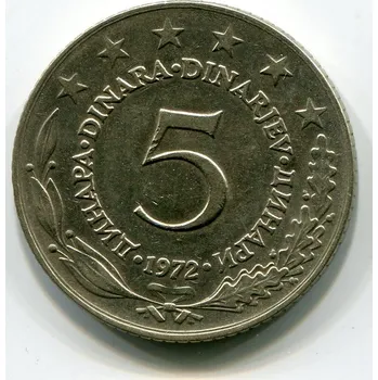 JUGOSLÁVIE. 5 dinara 1972.