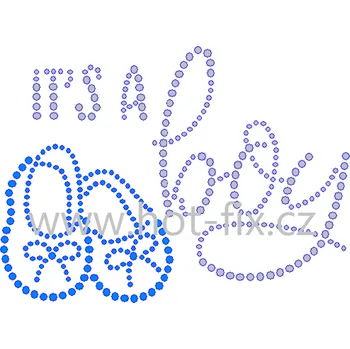 ND011 - It's a boy nažehlovací hot-fix kamínková aplikace na textil k narození dítěte, rozměry cca 13,2x9,6cm barva: broušené kameny barva 101/N Crystal /stříbrná+polobroušené 117 Sapphire /modrá