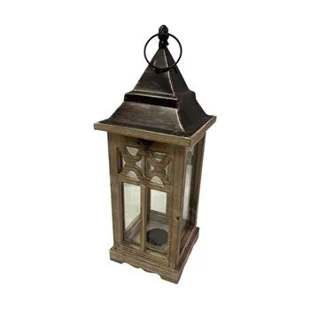 Lucerna Malá dřevěná lucerna 16,5 x 16,5 x 45 cm hnědá