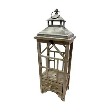 Lucerna Střední dřevěná lucerna s přihrádkou 25 x 18 x 67 cm světle hnědá