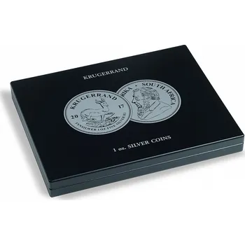 Obal pro sběratelský předmět Leuchtturm Luxusní dřevěná kazeta na stříbrné mince Krugerrand 1 oz v černé barvě s potiskem