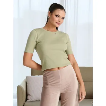 Dámská móda Sinsay - Tričko s krátkým rukávem - olivová - 4102Z-19X - 4102Z-19X-XS