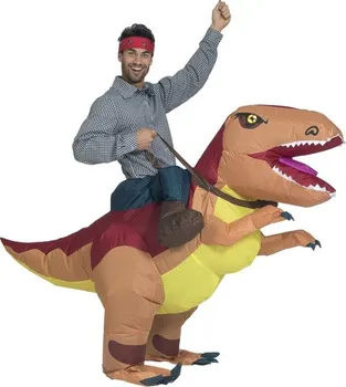 Karnevalový kostým Funny Fashion Nafukovací kostým s ventilátorem T-Rex hnědý/červený/žlutý univerzální