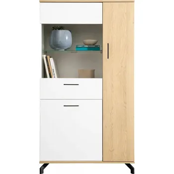 Obývací stěna prosklená komoda Maverick 05 dub / bílá šířka 90 cm