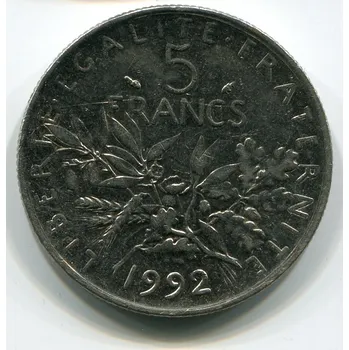 Sběratelství FRANCIE. 5 francs 1992.