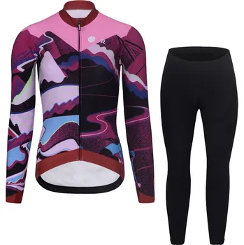 Cyklistická bunda RIVANELLE Cyklistická zimní bunda a kalhoty - SUNSET WINTER - vícebarevná/růžová/černá