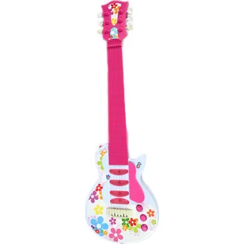 Hudební nástroj pro děti RŮŽOVÁ KYTARA PRO DĚTI NÁSTROJ NA BATERIE HRAČKA 4 STRUNY