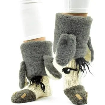 Dámské ponožky Ručně pletené vlněné ponožky – motiv OSLÍK, šedobílé Velikost: 40-41