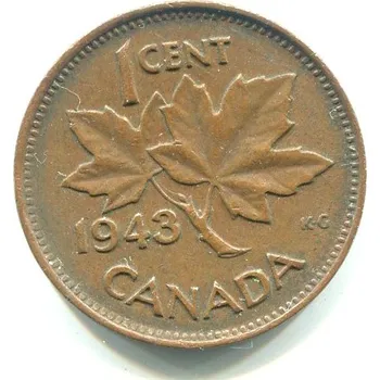 Sběratelství KANADA. 1 cent 1943. KM-32