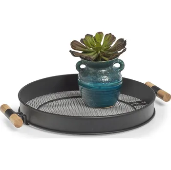 Kovový podnos s rukojetí, síťová struktura, O 48 cm, černý, ZELLER