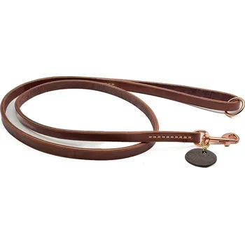 Vodítko pro psa Morko Kožené vodítko 130 cm – kůže kaštan, kování růžové zlato
