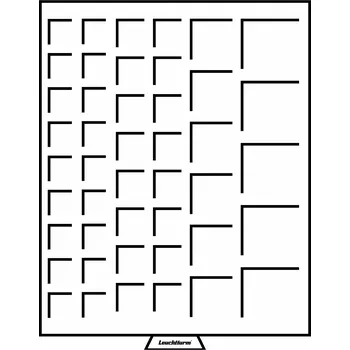 Sběratelství Leuchtturm Box se 45 čtvercovými poli v různých velikostech, kouřová barva, se sametově červenou výstelkou