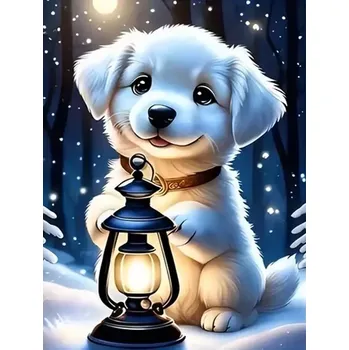 Diamantové malování Diamantové malování/Homfun - Pejsek s lucerničkou + třpytivé kamínky