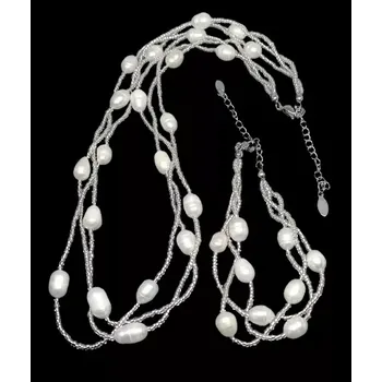 Náhrdelník Říční perly, propletené, elegantní, bílé s chir. ocelí