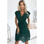 Šifónové lahvově zelené skládané šaty s výstřihem a volánky CLARISA 424-6 Velikost: ONE SIZE