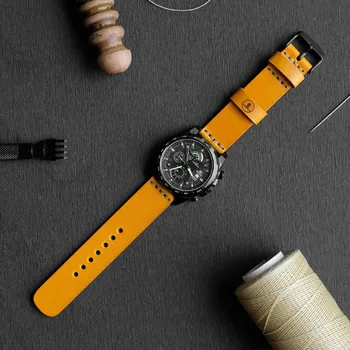 Řemínek na hodinky KOŽENÝ ŘEMÍNEK NA ANALOGOVÉ HODINKY - HOŘČICOVÝ ČERNÁ, L ( 15 - 21 cm ), 20mm Vidra Brand