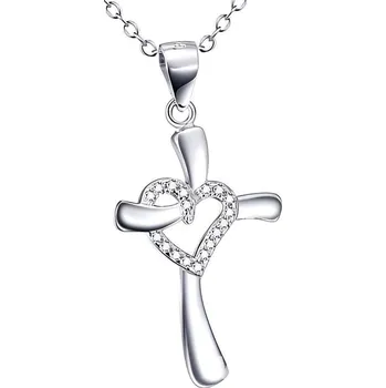 Náhrdelník 4U Stříbrný náhrdelník křížek se srdíčkem