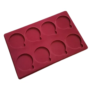 Obal pro sběratelský předmět Schulz ČR Plato na mince potažené vínově červeným sametem s průhledným krytem - 8 polí o průměru 70 mm