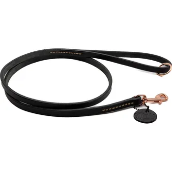 Vodítko pro psa Morko Kožené vodítko 130 cm – černá kůže, kování růžové zlato