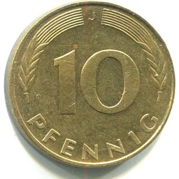 NĚMECKO. 10 Pfennig 1990/J