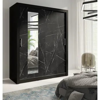 Šatní skříň skříň do ložnice s posuvnými zrcadlovými dveřmi In Box černá / black royal 180 cm