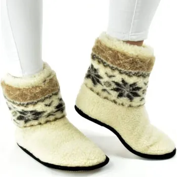 Dámské pantofle Vlněné bačkory s finským vzorem – 100% ovčí vlna Merino Barva: přírodní s motivem hvězdy, Velikost: 41