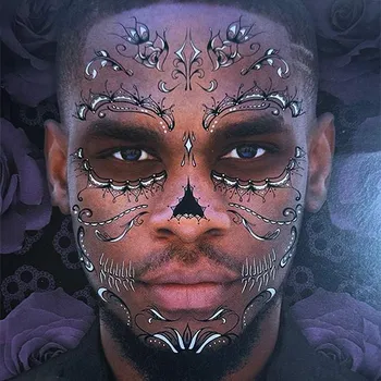 Odstranitelné tetování Maska na obličej Día de los Muertos - nalepovací tetování - 2 archy