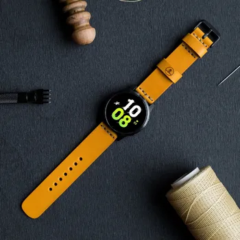 Řemínek na hodinky KOŽENÝ ŘEMÍNEK NA SAMSUNG HODINKY - HOŘČICOVÝ STŘÍBRNÁ, 20 mm, M - obvod zápěstí 13 - 18 cm Vidra Brand